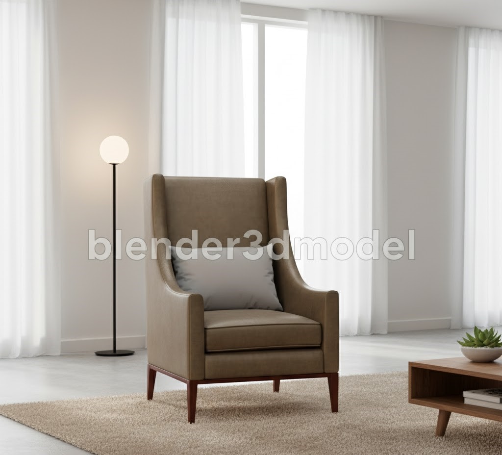 Classic Leather Wingback Armchair 3D Model (Blender/Cycles