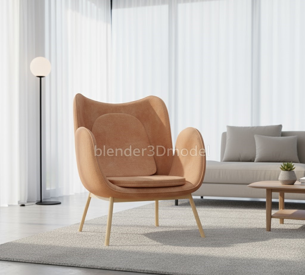 Organic Modern Sculptural Armchair 3D Model (Blender/Cycles