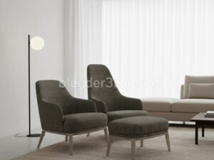 Elegant Plaid Fabric Armchair & Ottoman Set 3D Model (Blender/Cycles