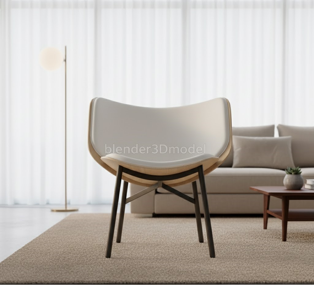 Modern Molded Plywood Ottoman/Stool 3D Model (Blender/Cycles