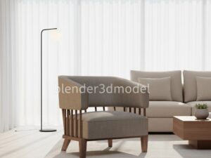 Modern Spindle Back Fabric Armchair 3D Model (Blender/Cycles