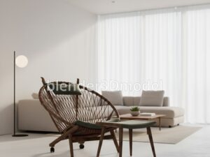 Mid-Century Modern Rope Back Lounge Chair & Ottoman 3D Model