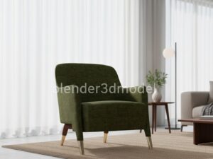 Elegant Green Textured Fabric Armchair with Metal Legs 3D Model (Blender/Cycles