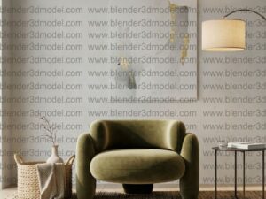 Modern Velvet Curved Armchair - High-Poly 3D Model for Interior Visualization