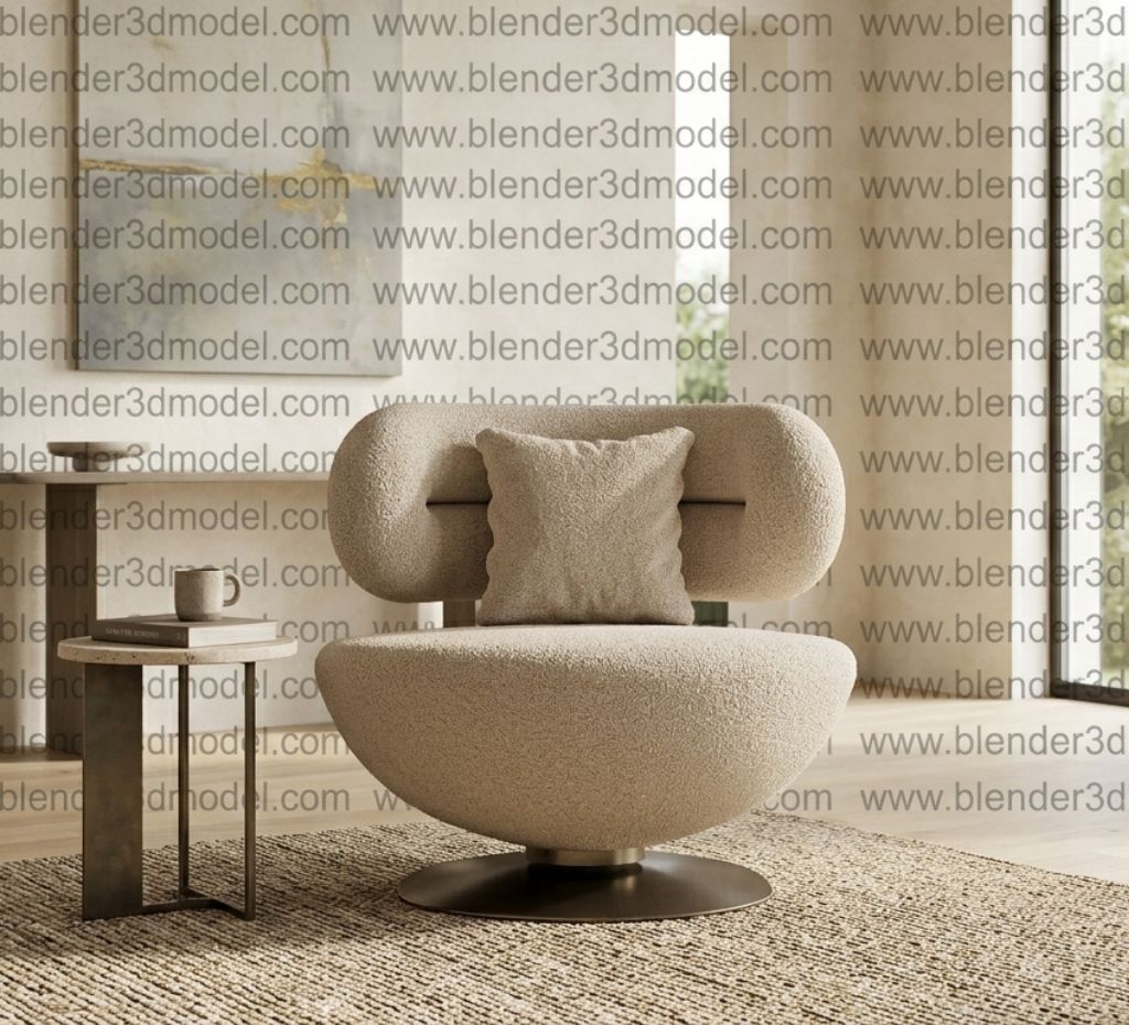 Nordic Bouclé Swivel Accent Chair - High-Quality 3D Model for Blender
