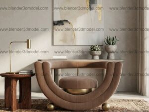 Luxury U-Shaped Velvet Accent Chair - Avant-Garde 3D Model for Blender