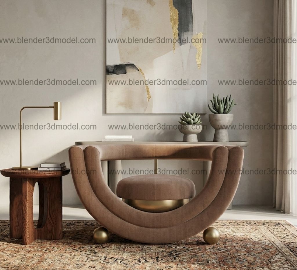 Luxury U-Shaped Velvet Accent Chair - Avant-Garde 3D Model for Blender