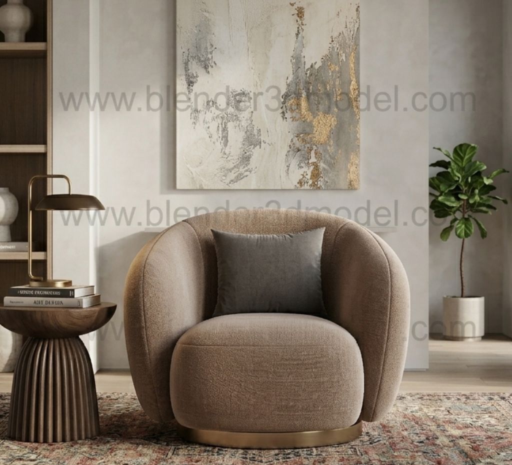 Elegant Rounded Swivel Armchair - Luxury 3D Model for Blender